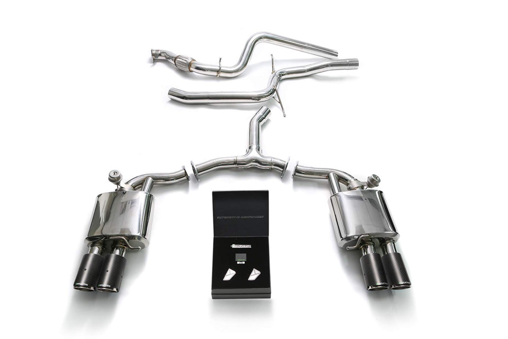 ARMYTRIX Stainless Steel Valvetronic Catback Exhaust System Quad Carbon Tips Audi A4 Quattro 2.0 TFSI 4WD 2016-2021