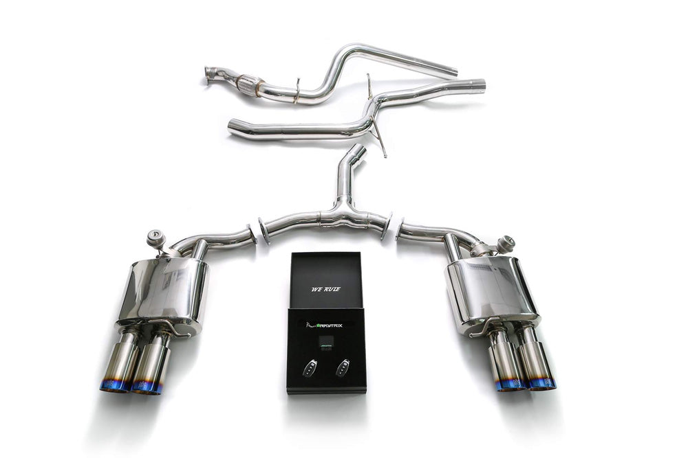 ARMYTRIX Stainless Steel Valvetronic Catback Exhaust System Quad Blue Coated Tips Audi A4 Quattro 2.0 TFSI 4WD 2016-2021