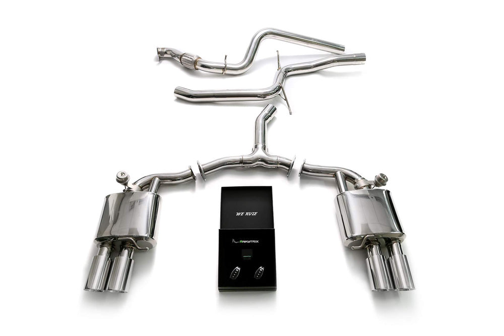 ARMYTRIX Stainless Steel Valvetronic Catback Exhaust System Quad Chrome Silver Tips Audi A4 Quattro 2.0 TFSI 4WD 2016-2021